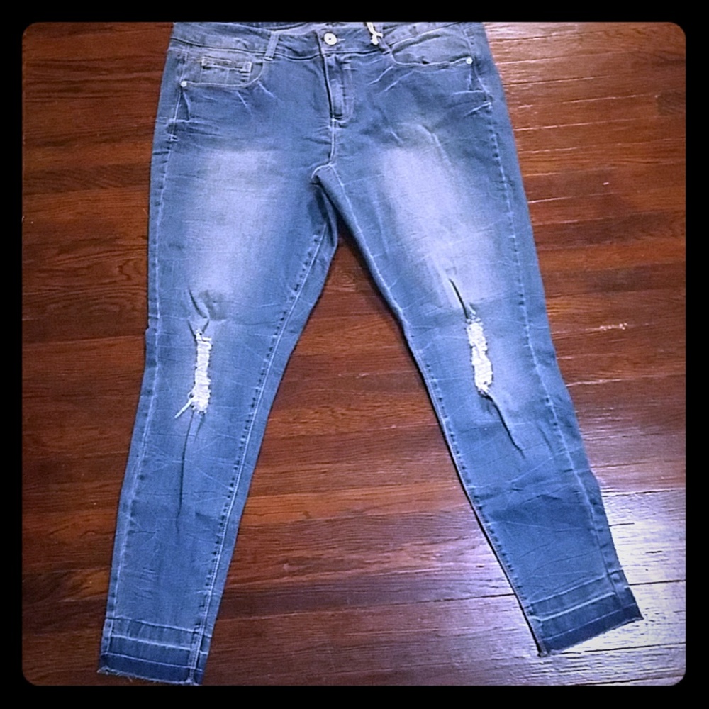 Blue slightly distressed jeans